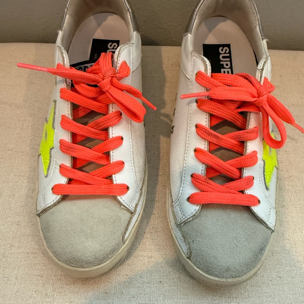 Golden Goose White Neon Superstar Sneakers Sz 36